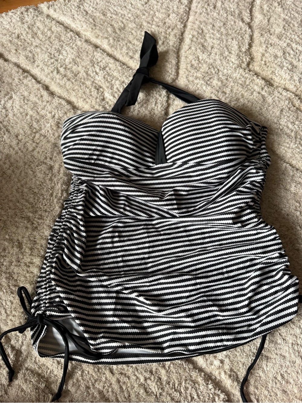 Monochrome Striped Halter Tankini Top